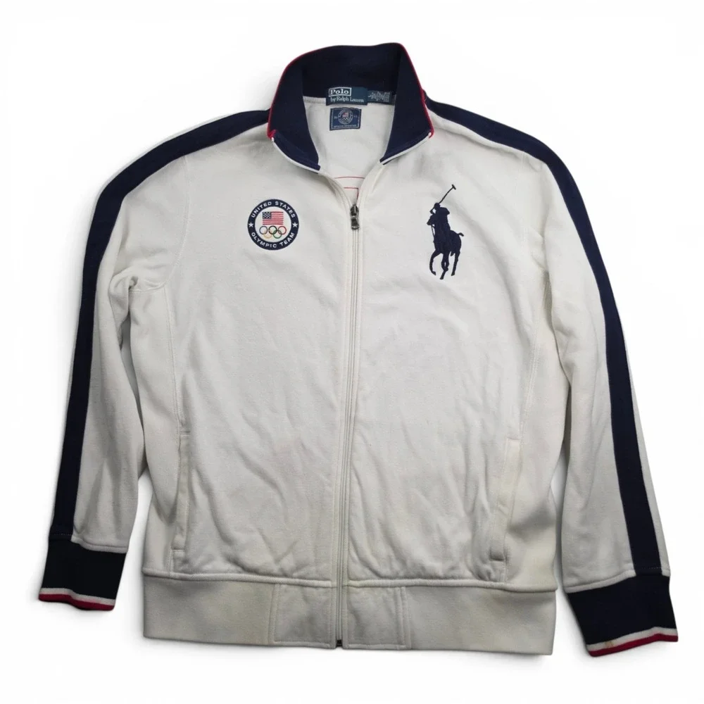 VTG Y2K Polo Ralph Lauren Jacket Sz L White Embroidered Team USA Olympic